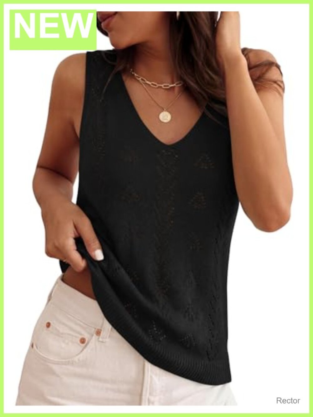 Crochet Knit Sleeveless Tank Top V-Neck Loose Fit Summer Sweater Vest